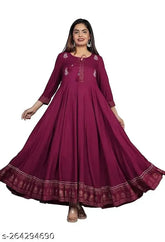 Rayon women's casual anarkali kurta, printed combo, three-quarter sleeves - versatile for festivals and parties, made in India